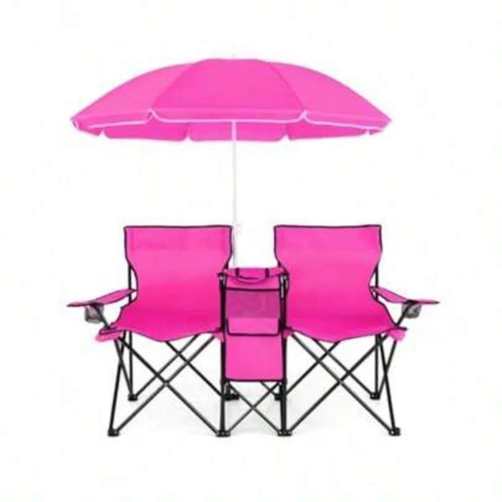 Outdoor Sports Umbrella - Tragbarer, klappbarer Doppel-Campingstuhl mit abnehmbarem, verstellbarem