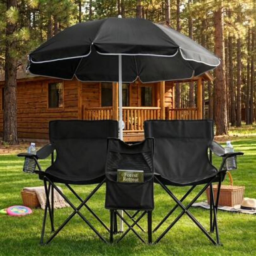 Outdoor Sports Umbrella - XL Doppelklappbarer Angelstuhl mit Sonnenschirm und