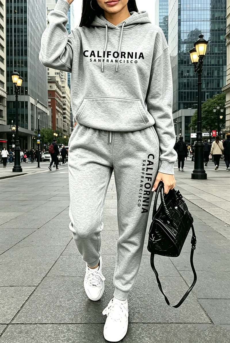 Outdoor Sports - Hochwertiger Damen-Trainingsanzug mit Aufdruck, Lässiger Hoodie,