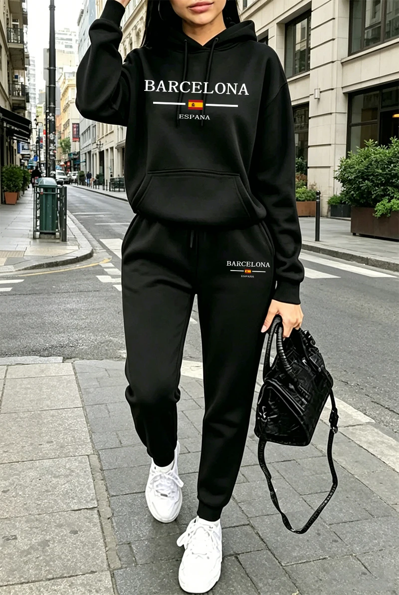 Outdoor Sports - Modischer Damen-Trainingsanzug mit Print, Lässiger Hoodie,